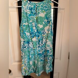 Lilly Pulitzer Blue and Green Floral Romper M